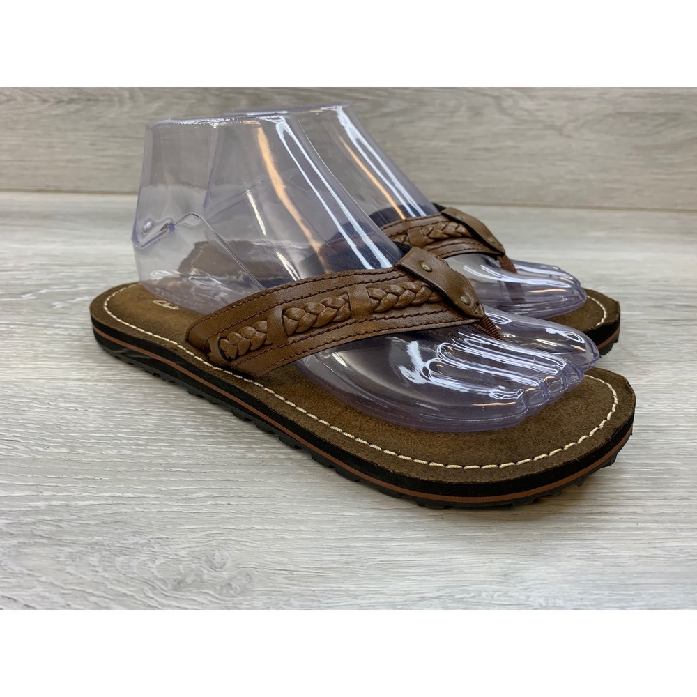 Clarks Brinkley Flora Brown Braided Thong Flip Flop Sandals Women's 8 Shoes